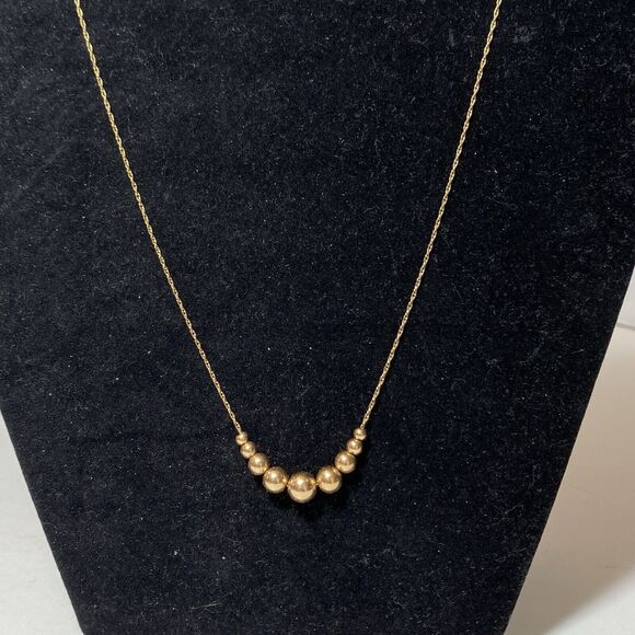 14K Yellow Gold Add A Bead Chain Necklace 9 Graduated Beads 18" Long Fine 3 Gm - Picture 5 of 6